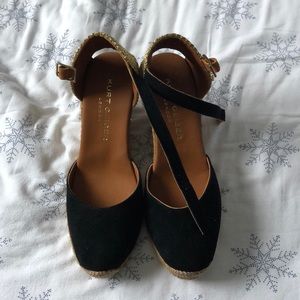 Kurt Geiger Black & Gold Wedge Espadrilles